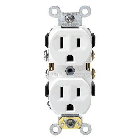 Leviton Straight Blade Receptacle, 5-15R, 15 A, 125V AC, Self-Grounded CBR15-00W